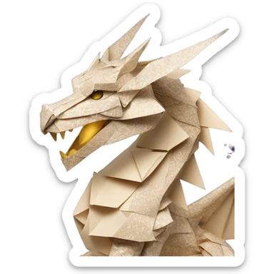 Sparkling patterned Beige Origami dragon with a dried flower crown made of newspapers intricate patterns surrounded by fairy lights nebula galaxy stars swirls sticker