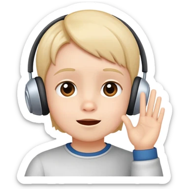 child listening attentively, hand to ear, cheerful and focused sticker