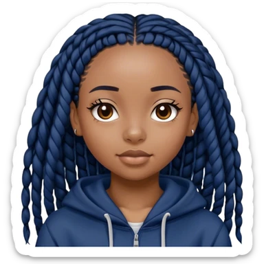 black girl with black box braids in a navy blue hoodie sticker