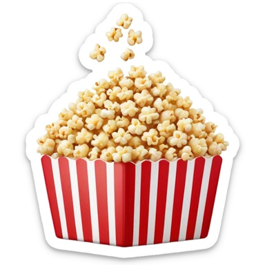 flat design caramel popcorn in red and white striped box, minimal details, Apple emoji aesthetic sticker