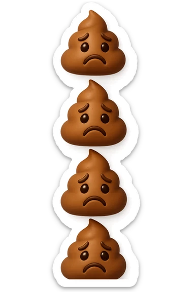 EMOJI STILE IPHONE 3D DI palline di cacca tristi che cadono dall'alto verticalmente, iperrealistico 4k sticker