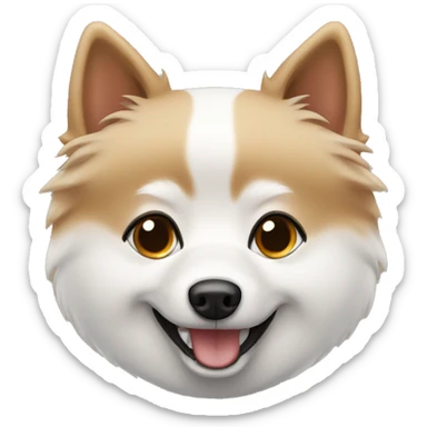white and beige spitz with brown eyes smiling sticker