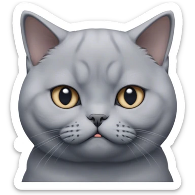 Cinematic Bored Grey British Shorthair Cat Portrait Emoji, Head tilted with a scrunched, utterly disinterested expression, sleek soft grey fur with subtle blue undertones, Simplified yet sharp features, highly detailed, glowing with a dull, indifferent glow, high shine, poised but exuding a sense of boredom, stylized with an air of subtle annoyance, focused yet clearly uninterested, soft glowing outline, capturing the essence of a bored yet adorably snarky kitty, so lifelike it feels like it could roll its eyes and sigh dramatically at any moment! sticker