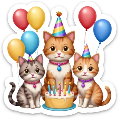 3 cats and a kitten at a birthday party sticker