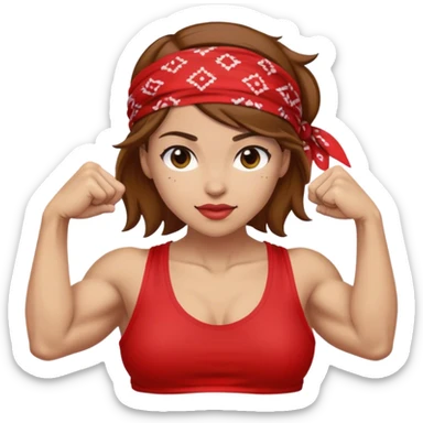 Light skin and brown hair with red bandana Rosie the Riveter shows biceps sticker