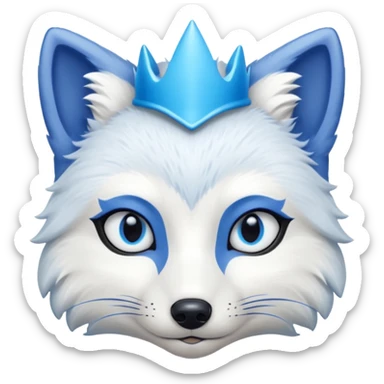 a artic Fox head with a small, thin, dark blue crown, light blue eyeliner, and blue eyes sticker