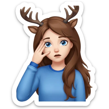 Facepalm Deer girl ,with white skin and brown long hair with blue eyes  sticker