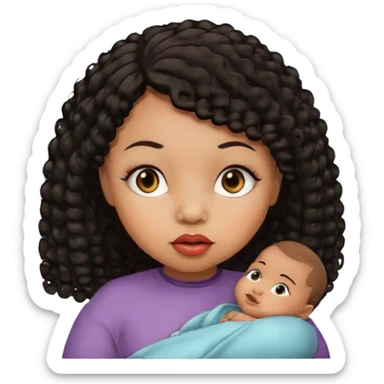 light brown skin tone, very adorable baby, with big plump lips, long long lashes, black curly bob, brown eyes, sticker