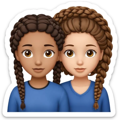 2 girl best friends. One is black with braids and brown eyes. One is white with curly brown hair with brown eyes. sticker