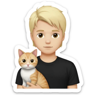 sexy boy with blond rozcuchanými hair and black t-shirt with cat  sticker
