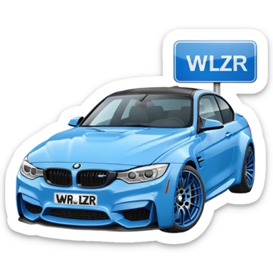 Make me an emoji with a blue bmw M3 and some kind of sign that says ‘W LZR’ sticker