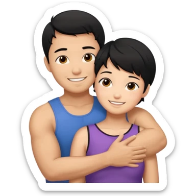 buff tan asian Man black hair hugging girl with black pixie cut  sticker