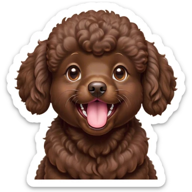 Cinematic Cute Yawning Chocolate Poodle Portrait Emoji, Head tilted slightly with a dramatic, wide-open yawn, displaying a soft, curly chocolate Fur with a refined texture, floppy ears slightly drooping, round brown eyes barely open in drowsy contentment, Simplified yet irresistibly adorable features, highly detailed, glowing with a soft, cozy glow, high shine, relaxed yet expressive, stylized with a touch of whimsy, bright and endearing, soft glowing outline, capturing the essence of a sleepy yet affectionate companion, so drowsy it feels like it could stretch right out of the screen and curl up for a nap! sticker