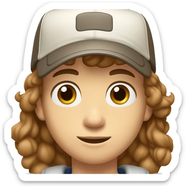 Teenager boy type italian, White skin, with baseball cap backwards with wavy brown hair (Which go down behind to the nape of the neck), Little bit dezoom sticker
