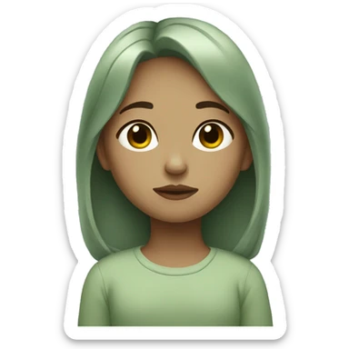 Aesthetic Sleepy-looking cute girl in sage green sticker