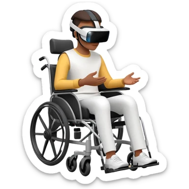 Create an emoji-style image in the Google Emoji design: a person in a wheelchair, wearing a Quest 3 VR headset on their head, with a simple white background. The style should be clean, minimalistic, and colorful, resembling Google's emoji aesthetic. sticker