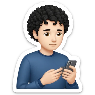 Make a white guy with curly black hair watching something on his phone  sticker