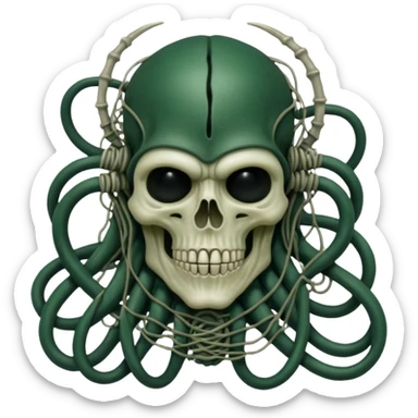 HR giger, wires, dark green flesh undead sorcerer, head. bones and skin sticker
