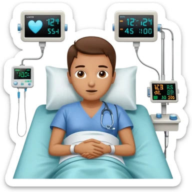 a patient waking up before a surgery, with monitors etc. A PATIENT NOT A DOCTOR sticker