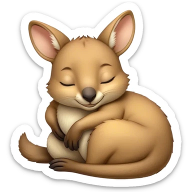 Meme-Worthy Cute Sleeping Wallaby Portrait Emoji, Head resting peacefully with a contented smile, showcasing a compact, agile build and a luxuriously soft tan fur, eyes shut in a serene, restful nap, Simplified yet hilariously adorable features, highly detailed, glowing with a soft, drowsy light, high shine, relaxed and utterly lovable, stylized with an air of playful laziness, bright and heartwarming, soft glowing outline, capturing the essence of a comically sleepy wallaby, so meme‐worthy it feels like it could instantly become the next viral sensation of adorable slumber! sticker