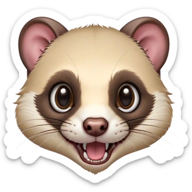 Cinematic Comical sable ferret Portrait Emoji, Head tilted dramatically with an exaggeratedly shocked expression, featuring a slender, wiggly body and a distinct sable ferret head with a pointed snout and small ears, with wide, hilariously expressive eyes full of humorous disbelief, Simplified yet hilariously expressive features, highly detailed, glowing with a slightly sassy natural glow, high shine, dramatic yet playful, stylized with an air of quirky charm, soft glowing outline, capturing the essence of a meme-worthy sable ferret that looks ready to scamper into viral fame! sticker