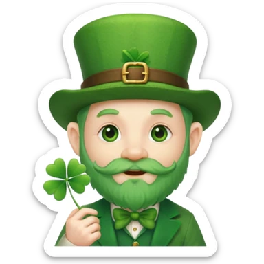 cute funny leprechaun green beard holding a 4 leaf clover sticker
