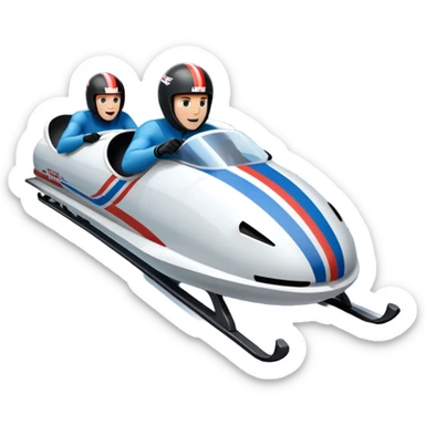 An icon featuring a sleek bobsled with athletes racing down an icy track at high speed, helmets on and bodies aligned for aerodynamics. Surrounded by icy curves, snowbanks, and a wintry mountain backdrop. Transparent background captures the thrill and precision of bobsleigh. sticker