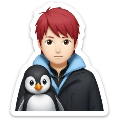 Winter penguin lying on Akashi Seijūrō’s shoulder with Akashi wearing winter clothes ans Akashi Seijuro from kuroko no basuke anime sticker