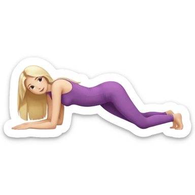 view from the back, fair skinned naked woman, thin, long blond hair, on all fours, hips high up, shoulder lying flat on the floor sticker
