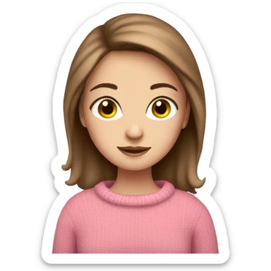 Pretty white girl with brown hair wearing pink sweater reading cozy sticker