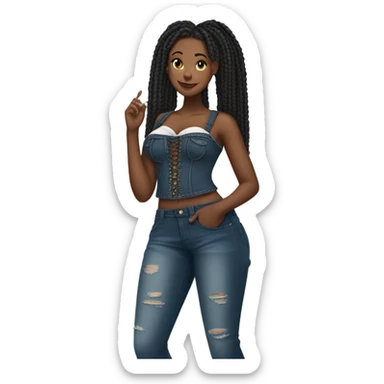 Black girl with braids posing full body jeans corset top sticker