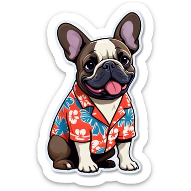French bulldog wearing a Hawaiian shirt sticker
