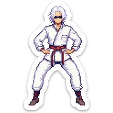 Gojo Satoru from Jujutsu Kaisen, pixel art style, white hair, blindfold, cool stance sticker