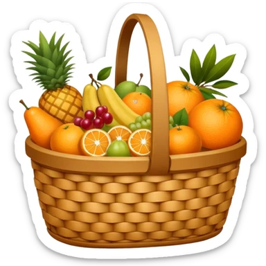 Orange plaid lining basket with both food, drink and fruits sticker