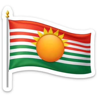 Flag with with 1 red, 1 white and 1 green (in that order) horizontal and an orange/yellow pointed sun in the middle (Kurdistan flag) sticker