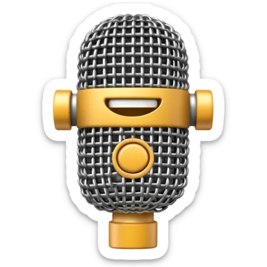 3D render of Microphone Head, made of interlocking chainmail metal rings, wire mesh texture, visible holes and negative space, metallic silver and grey, high contrast shadows, Apple emoji style, isolated on white background --v 6.0. sticker