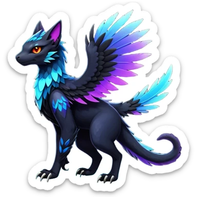 Black Dark Exotic Colorful Beaked Feathery Nocturnal Neon-glowing Abyssal Nightly Abyss-Cat-Gryphon-Salandit-Nargacuga-Silvally-Vernid-Sergal-Fakémon-Hybrid-Creature (full body) sticker