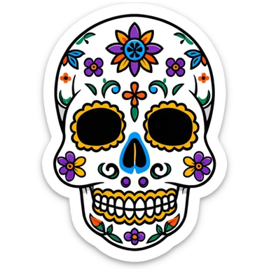 Day of the Dead skull with colorful paint and decorations sticker