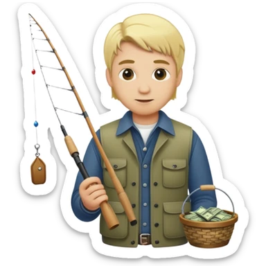 Man with blonde hair fishing for money  sticker