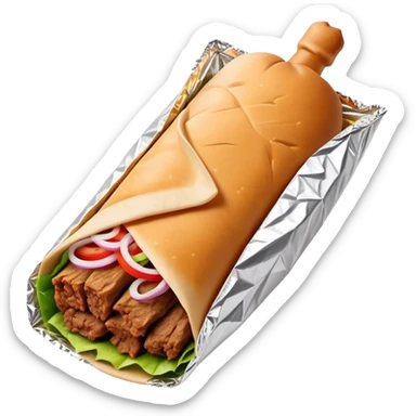 Doner Kebab Cinematic Realistic Doner Kebab Dish Emoji, depicted as iconic, spiced meat wrapped in foil and paper, rendered with lifelike textures and dynamic, appetizing lighting. sticker