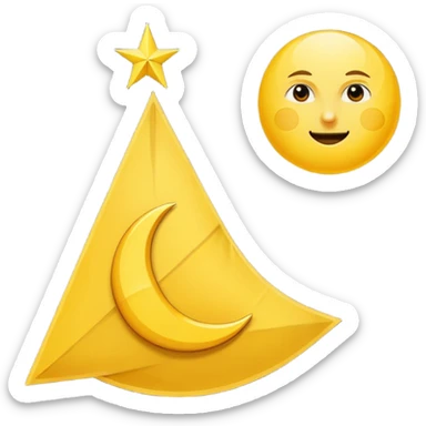 A triangular yellow flag with a crescent moon and above the moon a mini sun sticker