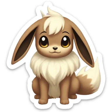 Kawaii Shiny Pastel Eevee with dark brown long emo hair covering her eyes Full Body sticker