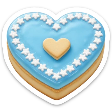Realistic shortbread cookie in the shape of a heart with baby blue jelly middle filling and sprinkled powder sugar on top. sticker