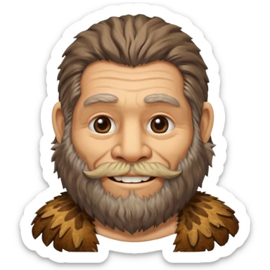 smiling old Neanderthal with a beard and animal skin clothing sticker