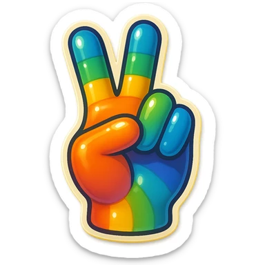 a peace sign hand gesture with rainbow colors, retro sticker style sticker