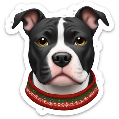 Black and white pitbull with Christmas sweater sticker