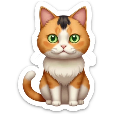 full body calico cat with skinny head and fat body with an anxious face sticker