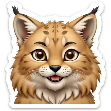 Cinematic-realistic cute-Lynx-Portrait-Emoji – Head tilted dramatically with an exaggeratedly amused expression, featuring a thick, tufted golden-brown coat with striking black ear tufts, wide, expressive amber eyes filled with playful disbelief zoomed out to show shoulders and fluffy paws sticker