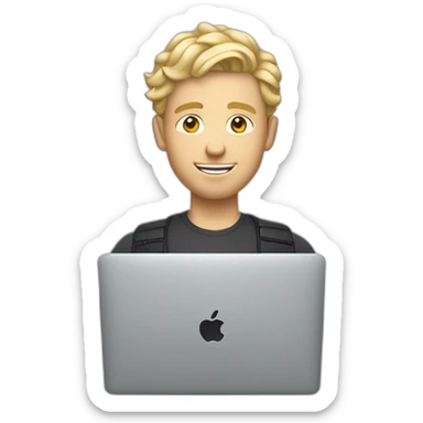 blonde male with macbook, slightly curly hair and light facial hair and undercut haircut sticker