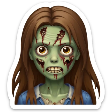 Girl zombie with brown long hair with teeth and serious face IOS style sticker